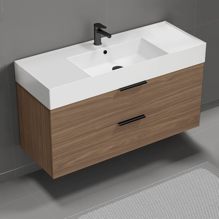 Bathroom Vanity Walnut Bathroom Vanity, 48 Inch, Floating Nameeks DERIN478